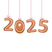 Christmas icing painted gingerbread cookies in the shape of the year 2025 hanging on a string vector
