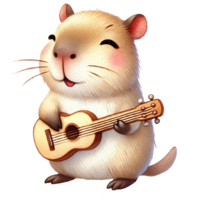 Cute Capybara playing a tiny guitar, cheerful and fun character png