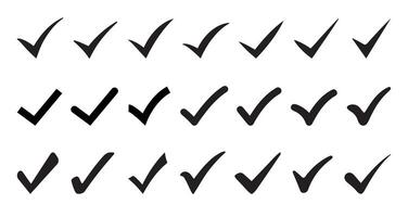 Check or tick icons set. Check symbol isolated bundle. set of black check or tick icons mark. symbol, sign, yes, right, check box, correct mark, accept checkmark, tick box icons. vector