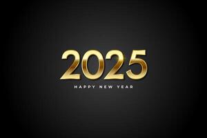 Happy new year 2025. Elegant gold text with light on black background vector
