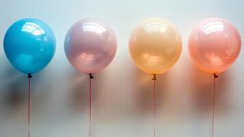 Colorful balloons in soft pastels decorate a bright room with natural light during the day photo