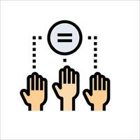 Three hands reaching up to a circle with a sign on it vector