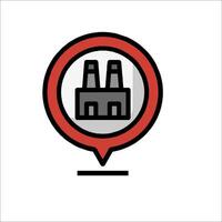 A red and black icon of a factory building vector
