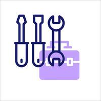 A purple icon with three wrenches and a toolbox vector