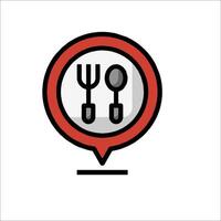 A red and white icon with a fork and spoon vector