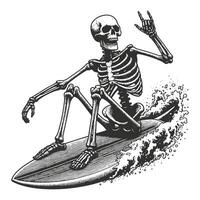 Skeleton on a Surfboard Drawing vector