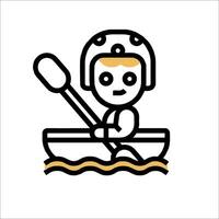 A boy in a canoe with a helmet on vector