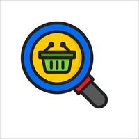 Magnifying icon with a basket inside vector