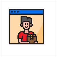 A man holding a box with a computer screen in the background vector