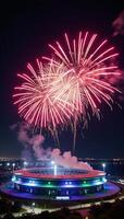 Spectacular firework display above a football stadium photo