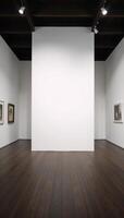 Art gallery with dark wood floors and large blank walls Minimalistic Monochromatic photo