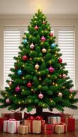 Generative image of Christmas tree adorned with presents under it Holiday Festive photo