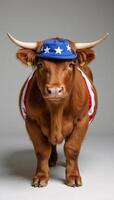 Patriotic highland cow with American flag colors and stars for a oneofakind Independence Day illustration photo