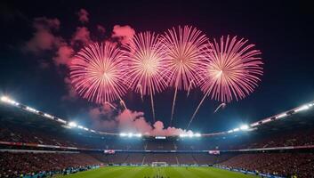 Spectacular firework display above a football stadium photo