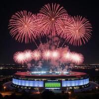 Spectacular firework display above a football stadium photo