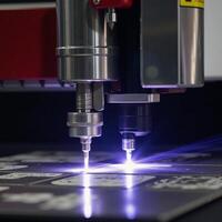 Intricate designs are created through precision lasercutting machines focusing intense beams on metal sheets using advanced manufacturing technology photo