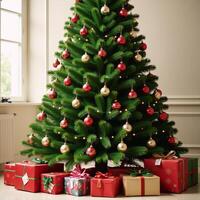 Generative image of Christmas tree adorned with presents under it Holiday Festive photo