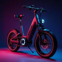 Neoncolored photorealistic rendering of an aesthetic bicycle design photo