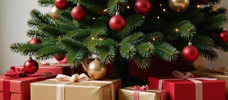Generative image of Christmas tree adorned with presents under it Holiday Festive photo