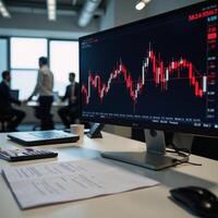 Stock market chart with a redlight graph illustrating an unsuccessful investment scenario within a business context photo