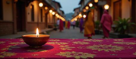 Diwali celebration featuring candles and lanterns along roads Generative photo