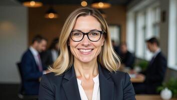 Professional businesswoman working at a bankHR with a radiant smile and mature appearance photo
