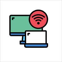 A computer and a wifi symbol on a white background vector