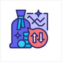 A bag with money and a coin icon vector