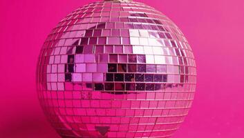 Pink disco ball with shimmery glitter on a pink backdrop photo