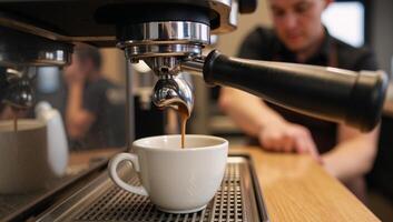 Barista preparing aromatic espresso at caf restaurant photo