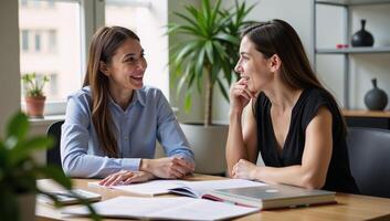 Student meets with mentor for academic guidance during study session photo