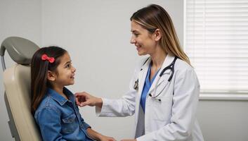 Compassionate pediatrician comforts young patient during checkup photo