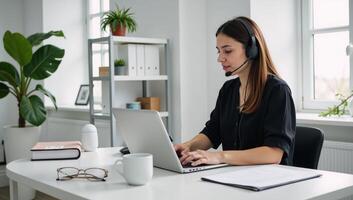 A dedicated technical support expert working efficiently in a streamlined office environment photo