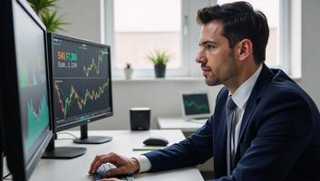 An equities trader demonstrates professional composure amidst financial turmoil photo