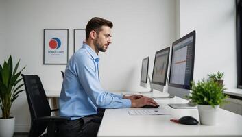 A dedicated employee delivering technical support and expertise within a streamlined office environment photo