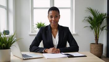 Portrait of a Black Businesswoman in a Bright Modern Office Stylized Contemporary photo