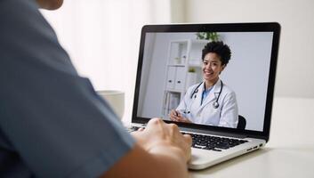 Virtual health consultations via laptop technology photo