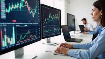 Online Trading Investments Strategic Market Plan Stock Fluctuations Concept photo