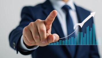 Pointer highlights upward trend on stock market chart signifying growth and prosperity photo