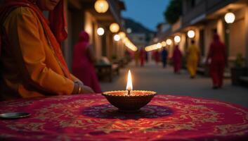 Diwali celebration featuring candles and lanterns along roads Generative photo