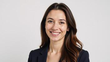 A confident businesswoman sporting natural makeup and flowing waves photo