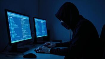Anonymous Hacker conducts Bitcoin transaction on Dark Web Marketplace Digital Currency Cybercrime photo