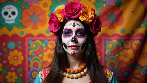 Day of the Deadinspired Mexican holiday patterns with selectively focused backgrounds and ample copy space for text or additional elements photo