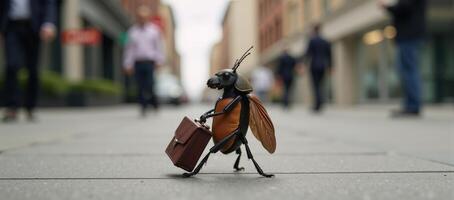 Quirky beetle commuting to work design stickershirt photo