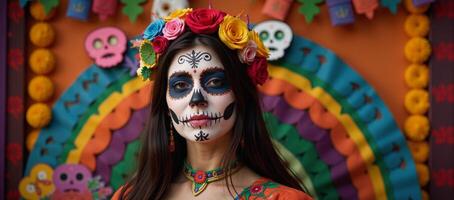 A Day of the Deadthemed image featuring a Mexican holiday pattern focused on vibrant background details while providing ample room for text or other elements selective focus photo