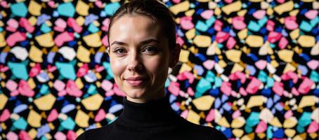 Vibrant geometricpatterned backdrop with pop elements photo