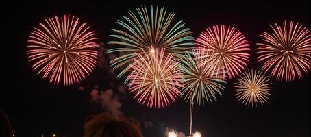 Fireworks illuminate a dark night sky photo