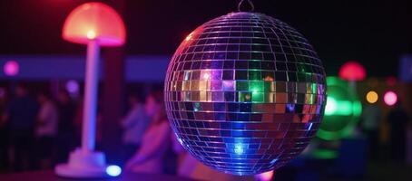 Vibrant disco ball at a glamorous event party scene photo