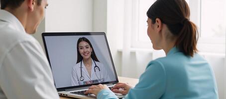 Virtual health consultations via laptop technology photo