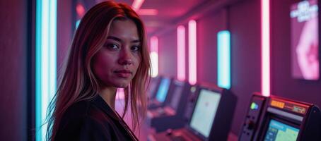 Retrofuturistic synthwave backdrop with a grid pattern photo